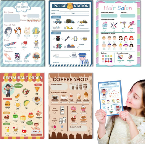 SHIQIKEJIPTY Kids Pretend Play Notepads 4X6 In Pretend Play Notebooks Playtime Notepads Variety