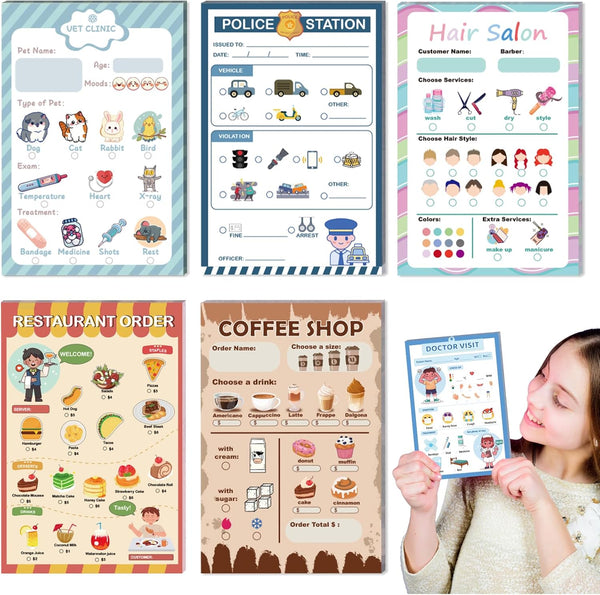SHIQIKEJIPTY Kids Pretend Play Notepads 4X6 In Pretend Play Notebooks Playtime Notepads Variety