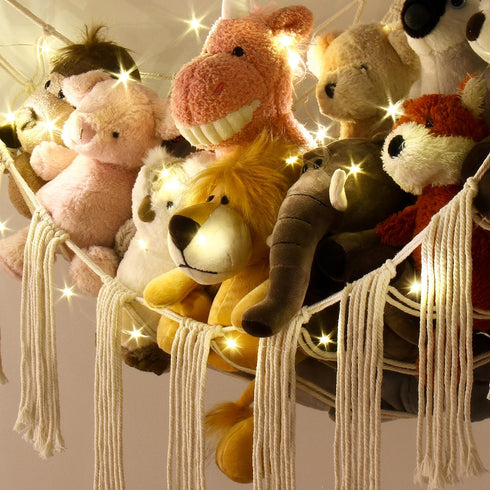 Hammock Hammock Stuffed Animal Corner with LED Light - Toy Storage Plushie Net Large - Cute Stuff Animals Holder