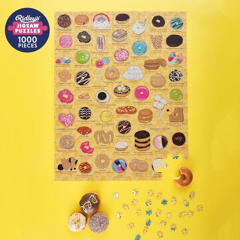 1,000-Piece Ridley's Donut Lover's Jigsaw Puzzle Donut Puzzle with Fun and Bright Illustration, Sturdy Storage Tube