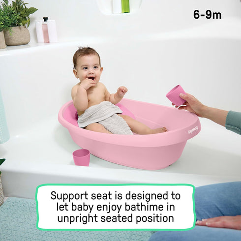 4-in-1 2 0M+ Ingenuity Room to Soak Baby Bath Tub in Pink, Newborn to Toddler, Adjustable Full Coverage Sling