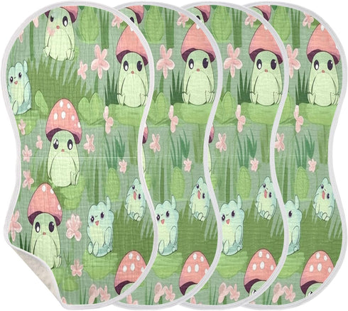 Bulletgxll Set 4, Cute Frogs Unisex Baby Burp Cloths of Soft Absorbent Organic Cotton Muslin Burping Cloths for Newborn