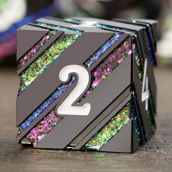 DNDND Colorful Stripe Metal Dice, Full Set Glitter Stripes Metallic DND Dice