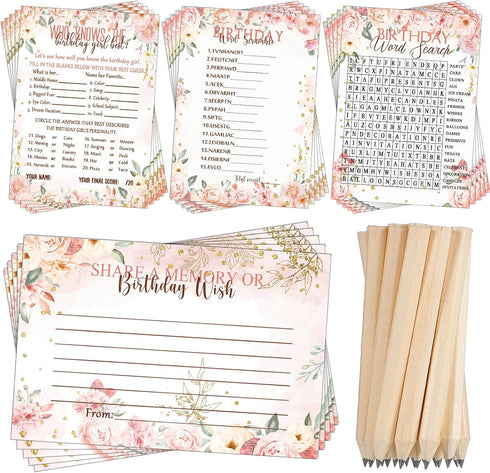 Fumete Birthday Party Games - 100 Pcs Who Knows The Birthday Girl Game with 20 Pencils, Girly Birthday Cards Set for