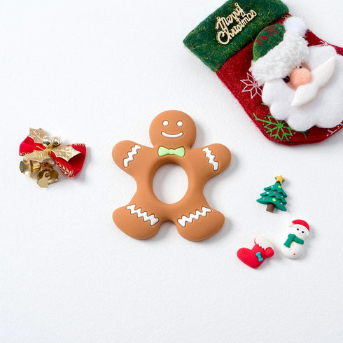 Jimibaby 100% 3.5 3.15 0.3 Inch Christmas Teether Teething Toy Gingerbread Man, The First Christmas teether for Baby