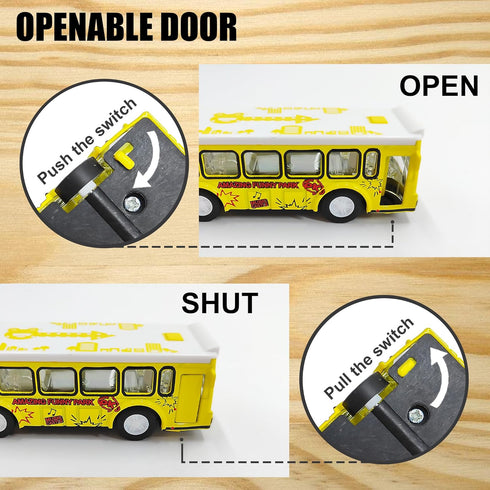 Die Cast Metal Toys Buses Set, 1:64 Scale Double Decker City Bus Vehicles, Openable Doors, Pull Back Cars for Kids