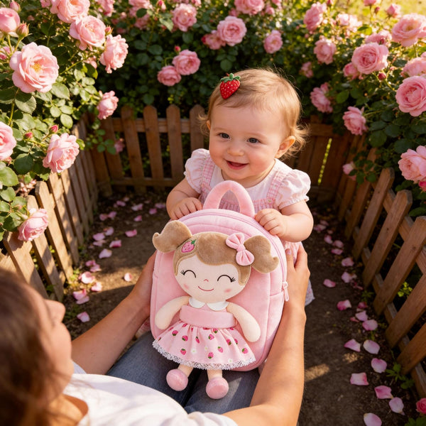 Backpack backpacks 9 Inches Gloveleya Kids for Girls Plush bag with Soft doll for Toddler baby Strawberry