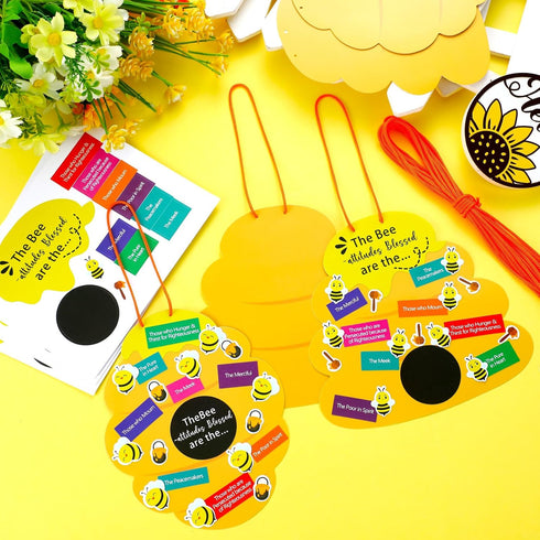 Memorywuu 24 Sets Bee Attitude Sign Craft Kit Beatitudes VBS Sunday School Craft Bee Religious Crafts DIY Christian