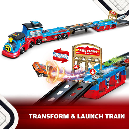 BuddyBight Set 2-4, w/54 Inch 12 Set 4-8 3+ Train for Toddlers Carrier Toy Trucks Foldable Race Track, Diecast Cars