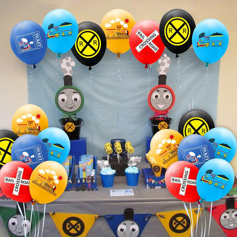 52 Set 12 Inches PANTIDE Pcs Railroad Crossing Train Balloons Latex Balloons Bouquet with Ribbon Railway Choo Choo