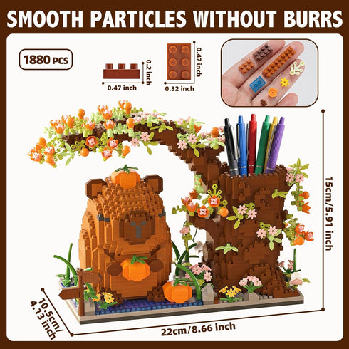 temeilr Set-1880PCSMulti 6 Capybara Micro Building Blocks functional self-assembly Flowers and PLANTS Capybara Cute Pen