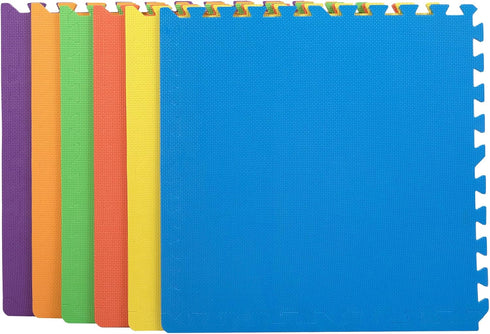 2'x2', 1/2" 6 Pack) FlooringInc's Rainbow & Natural Harmony Playmat - Kid Safe Foam Floor Tiles with Removable Edges