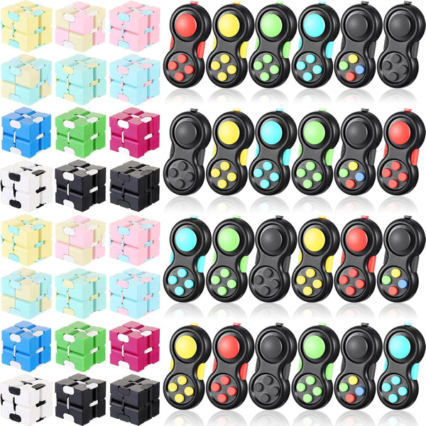 Junkin 24 Pcs Bulk Fidget Pad Controller and Cube Toys Party Favors