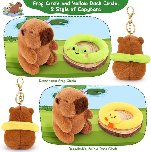 2PCS Swimming Achwishap Capybara Plush Keychain,Cute Keychain Capybara Stuffed Animal,Soft Capybara Plush Toys Key