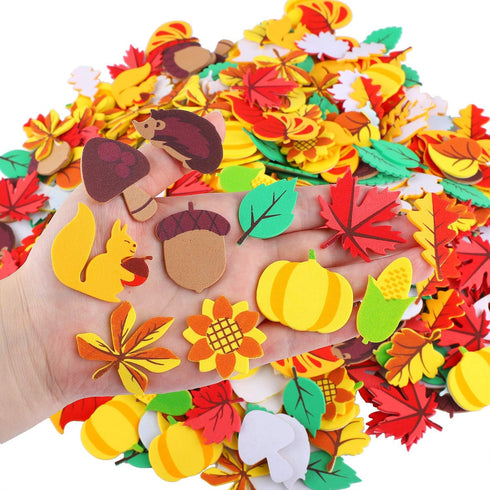 Elcoho 600 Pieces Self-Adhesive Foam Fall Stickers, Thanksgiving Leaf Decals for Autumn Party Decoration