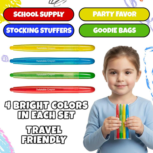 100 Pack (25 Sets 4) Twistable Crayons Bulk of - Non-Toxic, No-Sharpen Mess-Free Color Crayons for Kids, Party Favors