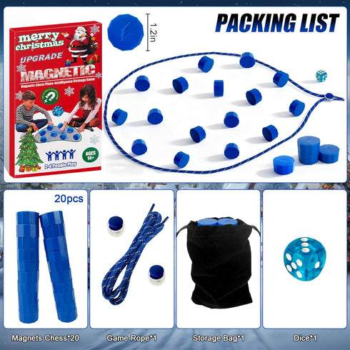 Mowtential Set, 20 1 1 1 2 14+) Magnetic Chess Game Magnet Game with Stones, String, Dice, Storage Bag, Compact Travel