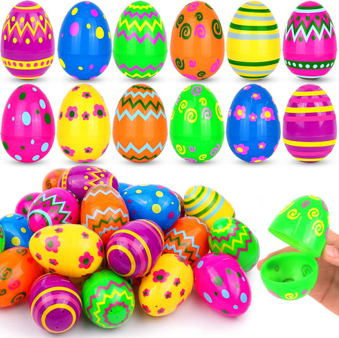 NAWITDA 48 Pack 3 Inch Large Plastic Printed Easter Eggs, Empty Fillable Eggs