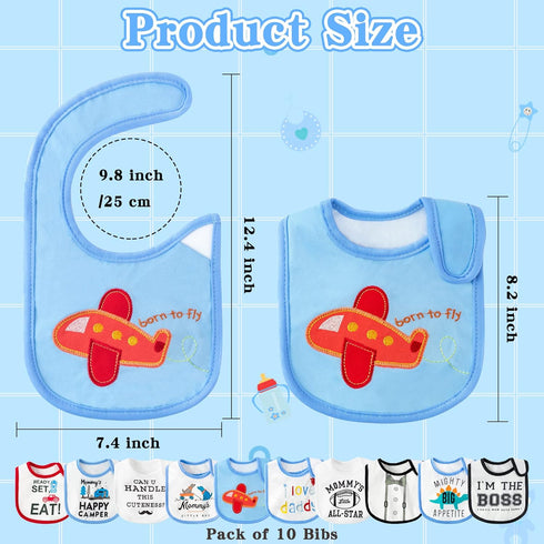 10Pcs Waterproof Baby Bibs Unisex Newborn Babies Food Bibs Baby Keepsake Birthday Gift for Drooling Feeding Eating Teething, 6-12 Months