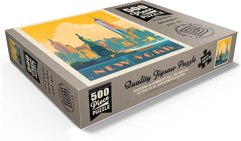 MyPuzzle New York City: Vintage Poster Skyline Glow - Premium 500 Piece Jigsaw Puzzle for Adults
