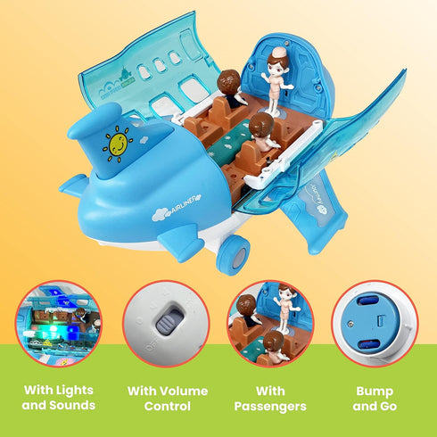 3-12 Kidsthrill Kids Airplane Toy with Bump & Go Technology, Flashing Lights, Music & Sounds - Toys for Boys & Girls