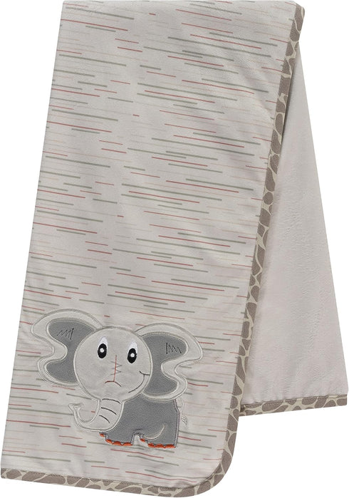 Baby Blanket with Elephant Embroidery, Unisex, Super Soft, Jungle Animal Safari Collection, Gray/Multicoloured, 30x40