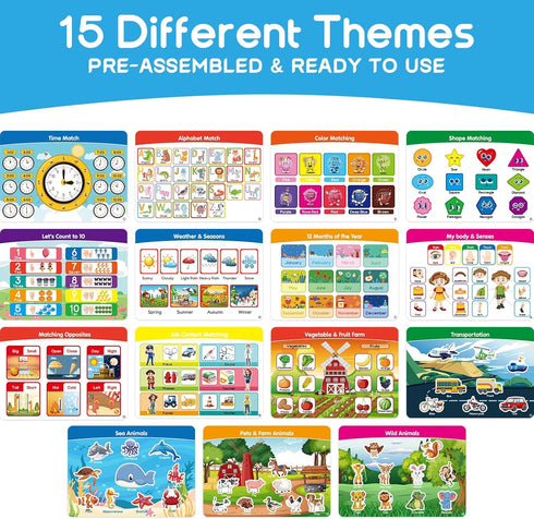 15 3-5 HarVow Busy Book with Classified Storage Box & Double-Sided Writing Board, Themes Montessori Preschool Learning