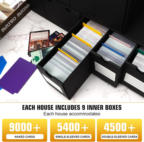Trading Card Storage Box with 9-600 CT Boxes & 48 Dividers, 9000+ Organizer for TCG, YuGiOh, MTG, Baseball