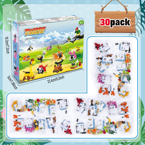 TWERF 30 Pack Set 6-12+ Party Favors for Kids- Animals Building Blocks Goody Bags Stuffers Classroom Prizes Easter
