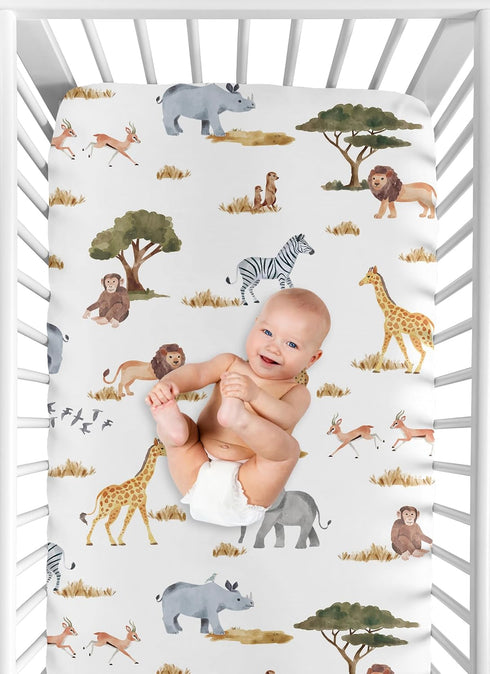 Sweet Jojo Designs Fitted Baby Crib Sheets (Jungle Safari Animals) for Boys or Girls, Infant Nursery, Toddler Room