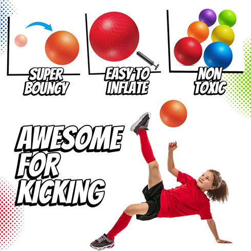 8.5 Inch (Pack 6) Playground Balls Dodgeballs for Kids & Adults - of Inflatable Rubber Indoor Outdoor Bouncy