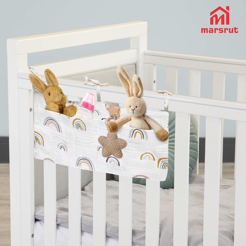Crib Hanging Storage Organizer Bag, Baby Bedside Cribs Pocket, Cotton Material, Multifunctional Caddy Bags