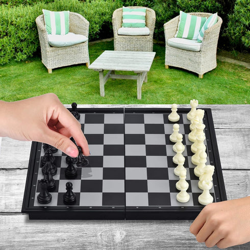 Chess Set with Folding Magnetic Travel Board and 2 Extra Queens for Kids and Adults