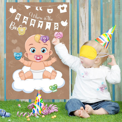 64 Pin The Pacifier On The Baby Game Baby Pacifier Games Poster with Pacifier Stickers for Baby Shower Party Favors