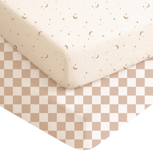 Konssy Muslin Crib Sheets for Boys, Soft Cotton Neutral Baby Sheets for
