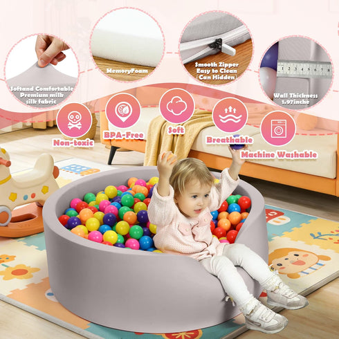 35.4"x 11.8" 35.4IN Foam Baby Ball Pit for Toddlers, Soft Round Kiddie Playpen Ball Pool for Kids with Soft Memory