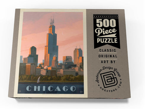 MyPuzzle Chicago Skyline - Lake Michigan Vintage Poster, Premium 500 Piece Jigsaw Puzzle for Adults