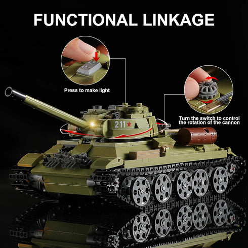MISTBUY WW2 Sets T-34 8+ (1201 Army Tank Building with Lights, Panzer IV & Military Tanks Model Kit Compatible