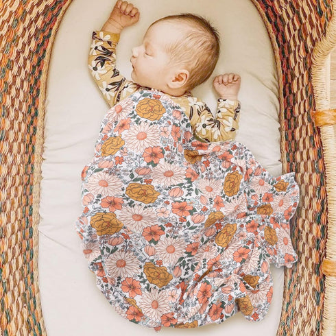 Set DRESHOW BQUBO Newborn Floral Receiving Blankets Newborn Baby Swaddling with Headband Warm Shower Gift