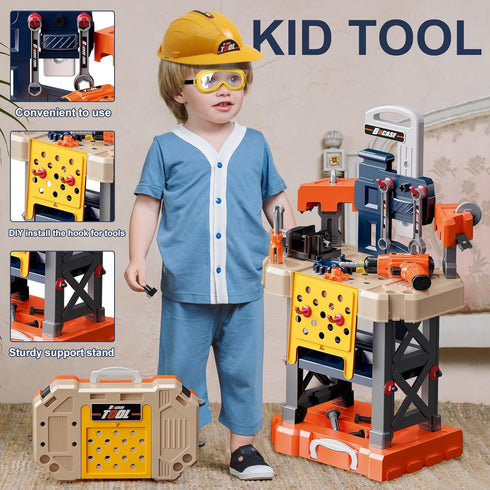 Kids Tool Bench - 78 Piece Toddler Tool Set with Electric Toy Drill and Realistic Tools for Pretend Play