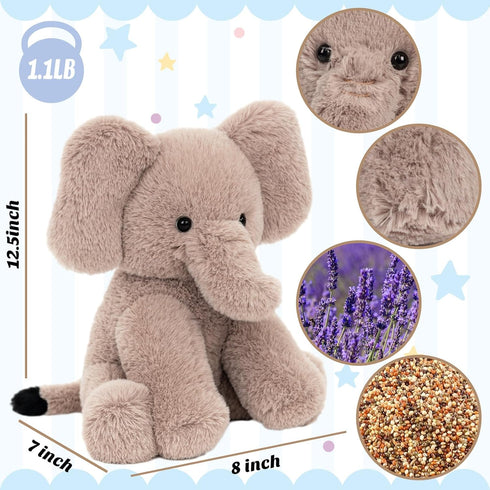 Kids,12.5inch Easfan Microwavable & Weighted Stuffed Animals Elephant Plushie for Warmth-Comfort Cute Soft Plush Toys