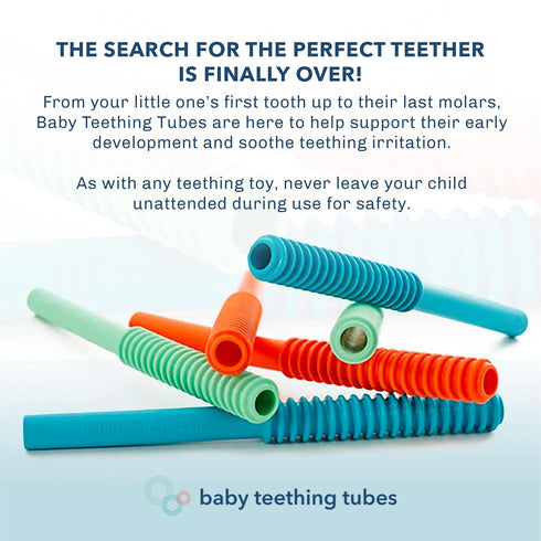 Baby Teething Tubes - Made in The USA, Soft & Durable Infant Toys and Toddler Silicone Teether (7 Inches, Orange)