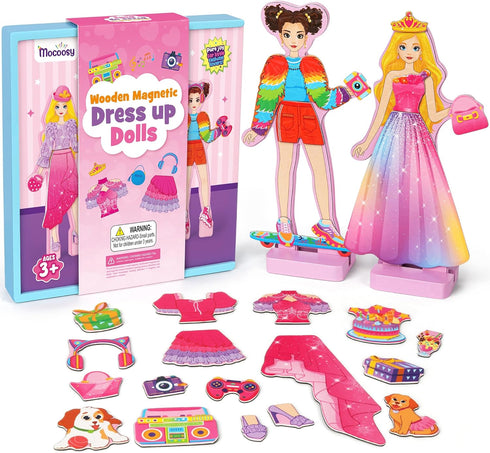 Mocoosy Wooden Magnetic Dress Up Dolls for Girls Pretend Play, Magnet Dolls