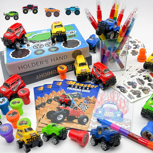 72 Cinrobiye Pcs Monster Truck Party Favors Bulk, Truck Car Coloring Books with Crayons Stickers Stampers Goodie Bag