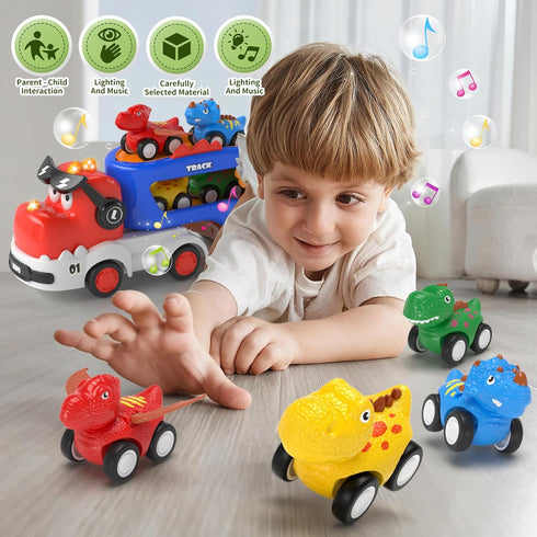 5 1 2+ 3 4 2 3, usrela in Dinosaur Truck Toys for +Year Old, Dinosaur Carrier Truck with Music & Light & Pull Back