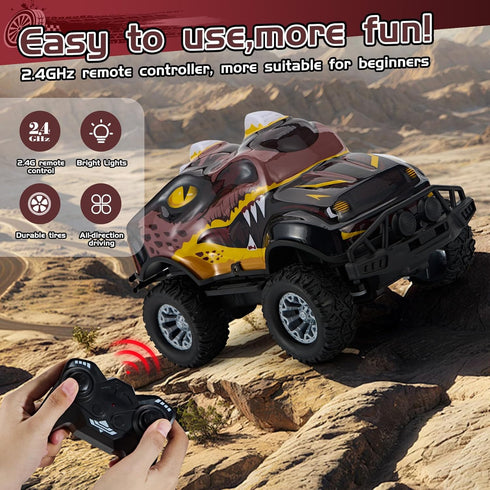 2.4GHz 1:20Scale, Dinosaur-Shaped Off-Road Vehicle Remote Control Cool Off-Road Vehicle Truck, RC Car with LED Lights