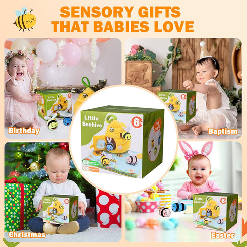 Sortnic 6-12 4 0-3 Baby Toys Months, Soft Beehive with Sensory Bees, Map Pad, Rattle, Crinkle Paper, Squeaker, Mirror