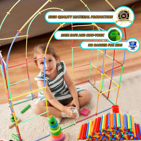 Ggiibro 800Pcs Straw Constructor STEM Building Toys for Kids with Storage Box
