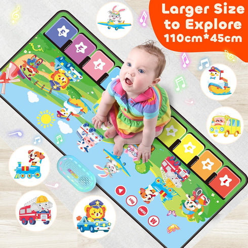 80 1-3, 1 2 3 4 5 MOMUSE Piano Music Mat with Sounds, Large Animal Car Touch Blanket Playmat Carpet Musical Toddlers