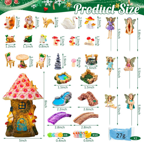 Poen 8'' 6-8 Solar Light up Fairy House Garden Fairy Figures Garden Accessories Kit Animals Doll House Decor Outdoor